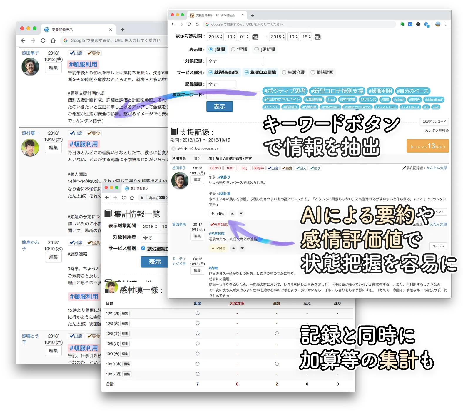 支援記録の一覧と検索